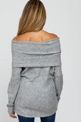 Grey Off Shoulder Dolman Sleeve Knit Maternity Top