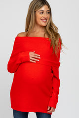 Red Off Shoulder Dolman Sleeve Knit Maternity Top