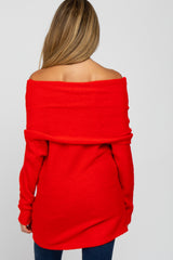 Red Off Shoulder Dolman Sleeve Knit Maternity Top