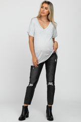 Faded Black Distressed Crop Maternity Jeans