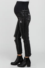 Faded Black Distressed Crop Maternity Jeans