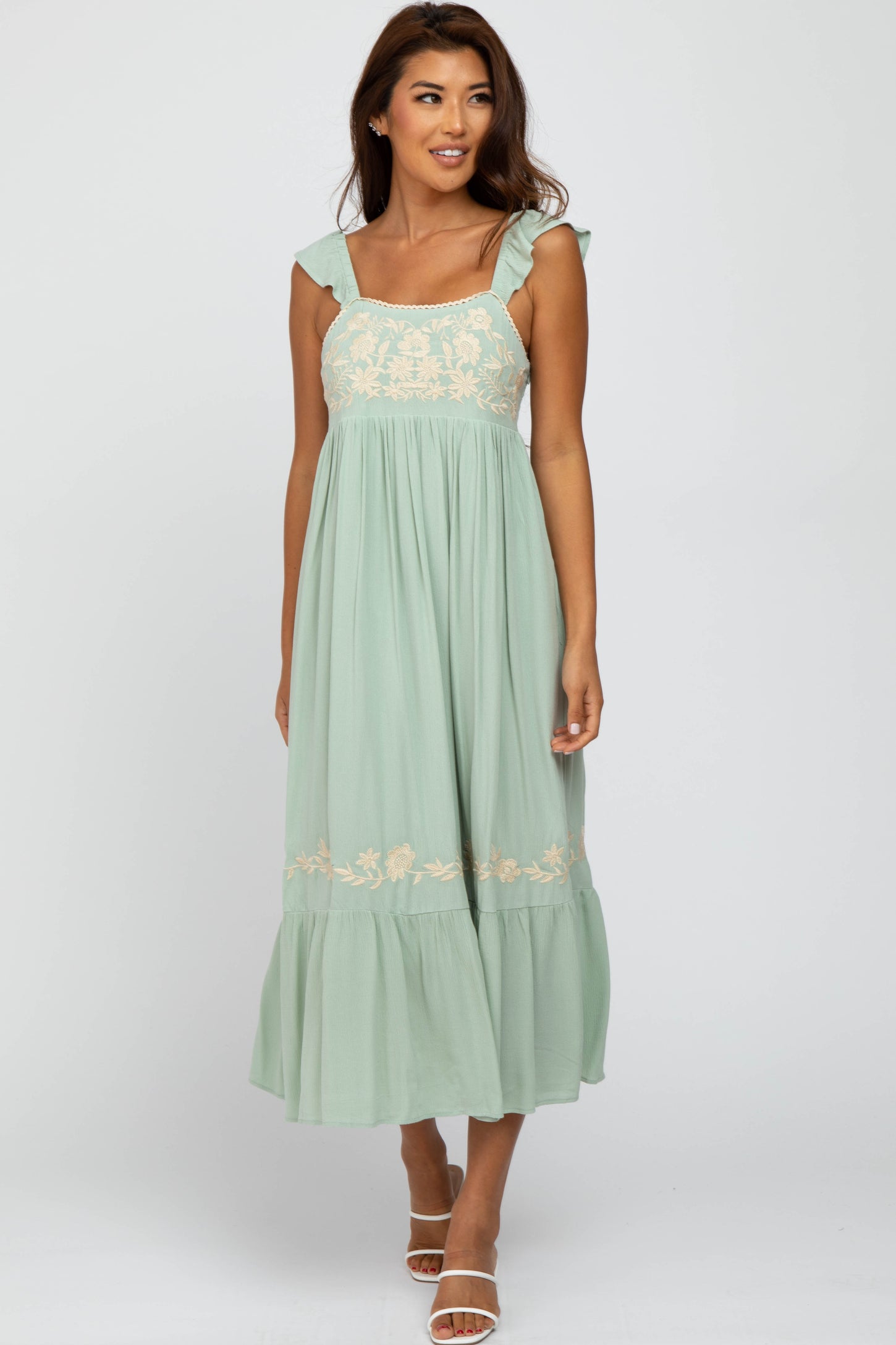 Mint Green Floral Embroidered Maternity Midi Dress – PinkBlush