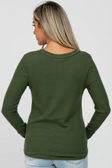 Olive Waffle Knit Long Button Sleeve Maternity Top