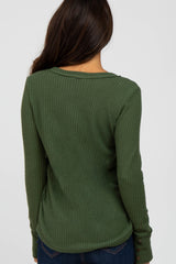 Olive Waffle Knit Long Button Sleeve Top