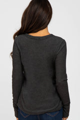 Charcoal Waffle Knit Long Button Sleeve Top