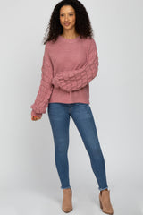 Mauve Textured Bubble Sleeve Sweater