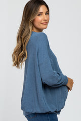 Blue Oversized Long Sleeve Maternity Top