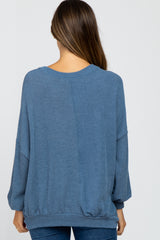 Blue Oversized Long Sleeve Maternity Top