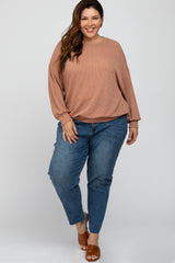 Salmon Oversized Long Sleeve Plus Top