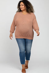 Salmon Oversized Long Sleeve Maternity Plus Top