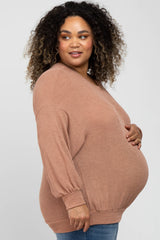 Salmon Oversized Long Sleeve Maternity Plus Top