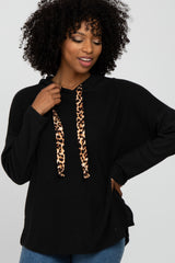 Black Brushed Animal Print Drawstring Hoodie