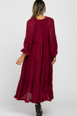 Burgundy Ruffle Accent Tiered Midi Dress