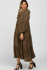 Dark Taupe Ruffle Accent Tiered Midi Dress