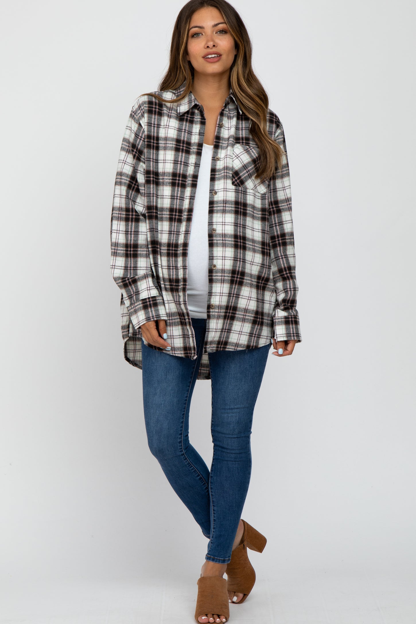 Black Plaid Button Up Collared Flannel Maternity Top – PinkBlush