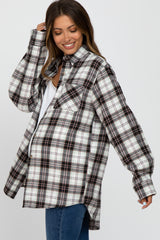 Black Plaid Button Up Collared Flannel Maternity Top