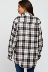 Black Plaid Button Up Collared Flannel Maternity Top