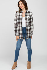 Black Plaid Button Up Collared Flannel Top