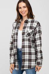 Black Plaid Button Up Collared Flannel Top