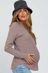 Mocha Waffle Knit Long Sleeve Maternity Top