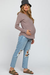 Mocha Waffle Knit Long Sleeve Maternity Top