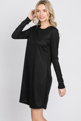 Black Ribbed Long Sleeve Dress