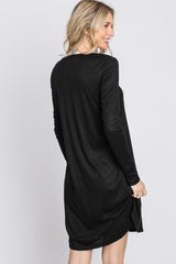 Black Ribbed Long Sleeve Dress