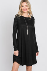 Black Ribbed Long Sleeve Dress