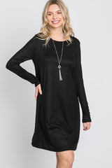 Black Ribbed Long Sleeve Dress