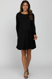 Black Ribbed Long Sleeve Maternity Dress