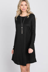 Black Ribbed Long Sleeve Dress