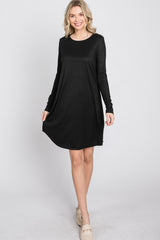 Black Ribbed Long Sleeve Dress