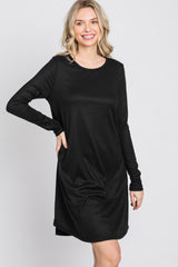 Black Ribbed Long Sleeve Dress