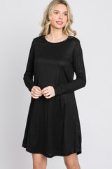 Black Ribbed Long Sleeve Dress