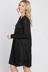 Black Ribbed Long Sleeve Dress