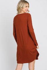 Rust Ribbed Long Sleeve Dress