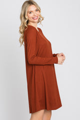 Rust Ribbed Long Sleeve Dress