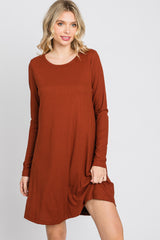 Rust Ribbed Long Sleeve Dress