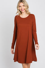 Rust Ribbed Long Sleeve Dress