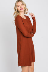 Rust Ribbed Long Sleeve Dress