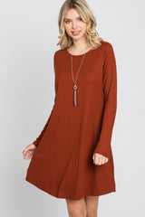 Rust Ribbed Long Sleeve Dress