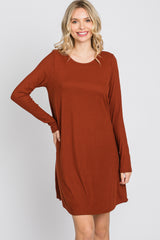 Rust Ribbed Long Sleeve Dress