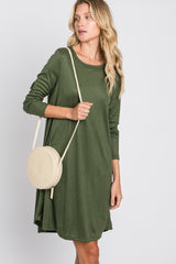 Olive Ribbed Long Sleeve Dress