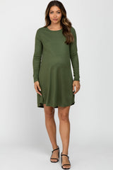 Olive Ribbed Long Sleeve Maternity Dress