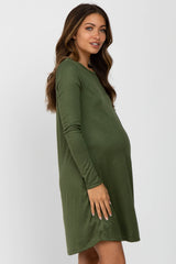 Olive Ribbed Long Sleeve Maternity Dress