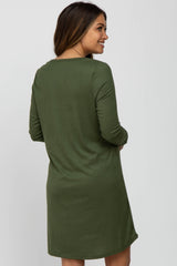 Olive Ribbed Long Sleeve Maternity Dress