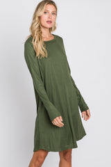 Olive Ribbed Long Sleeve Dress