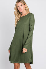 Olive Ribbed Long Sleeve Dress