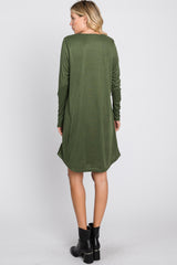 Olive Ribbed Long Sleeve Dress