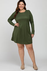 Olive Ribbed Long Sleeve Plus Maternity Dress